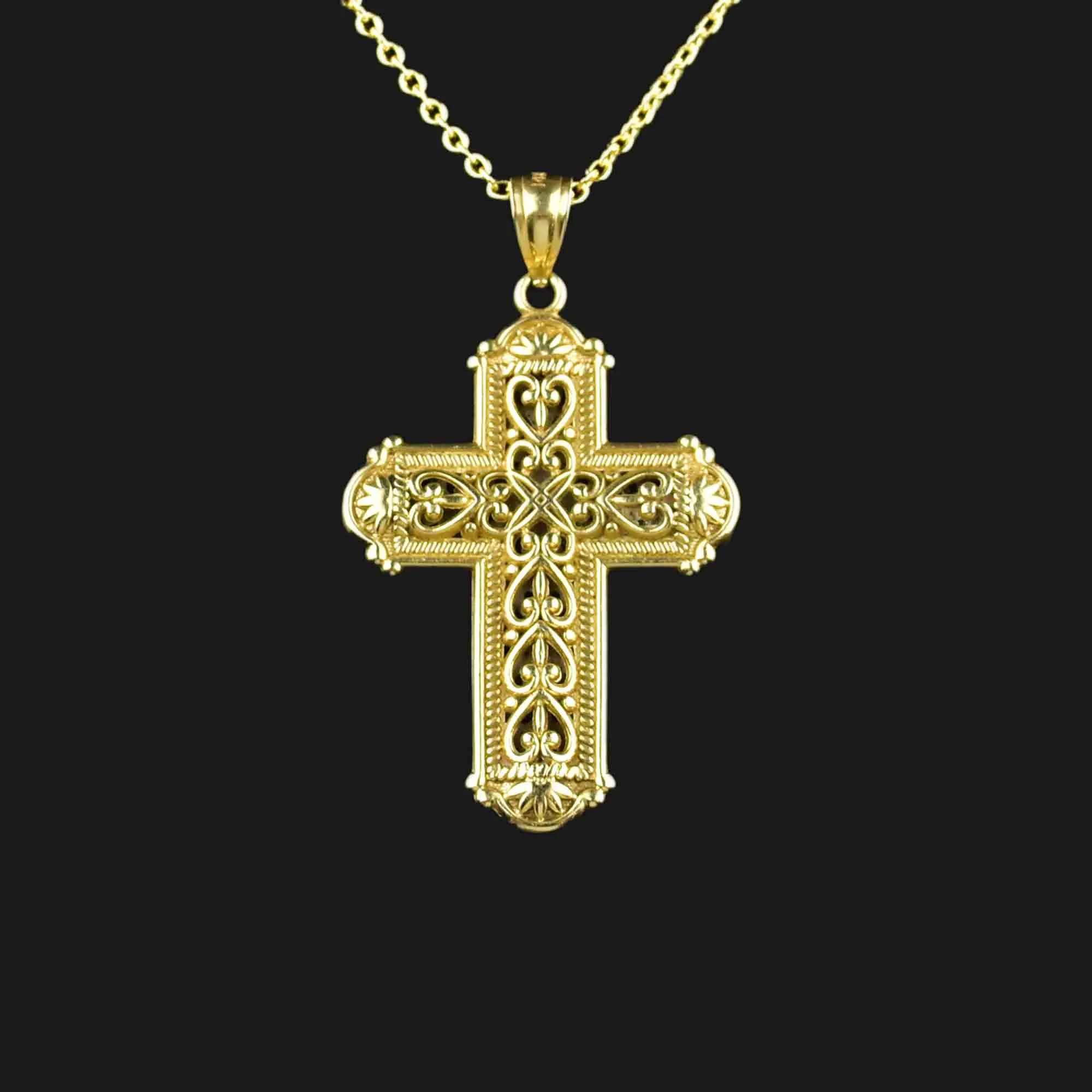 14K Gold Two Tone Reversible Cross Pendant Necklace