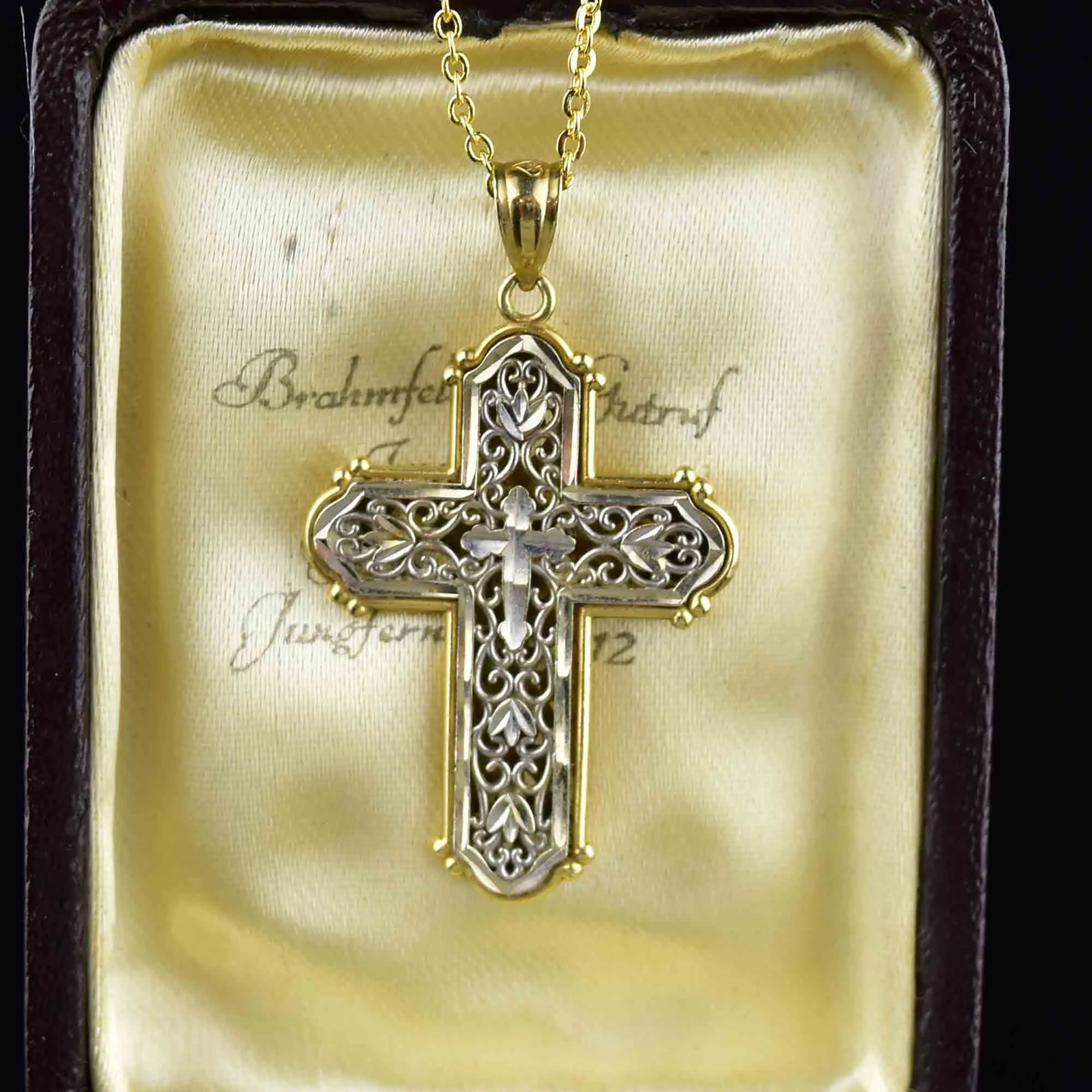 14K Gold Two Tone Reversible Cross Pendant Necklace