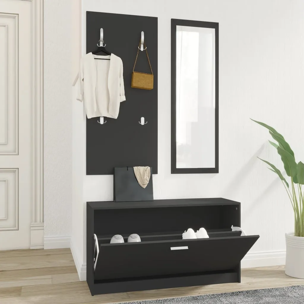 3-in-1 Shoe Cabinet Set Black Engineered Wood