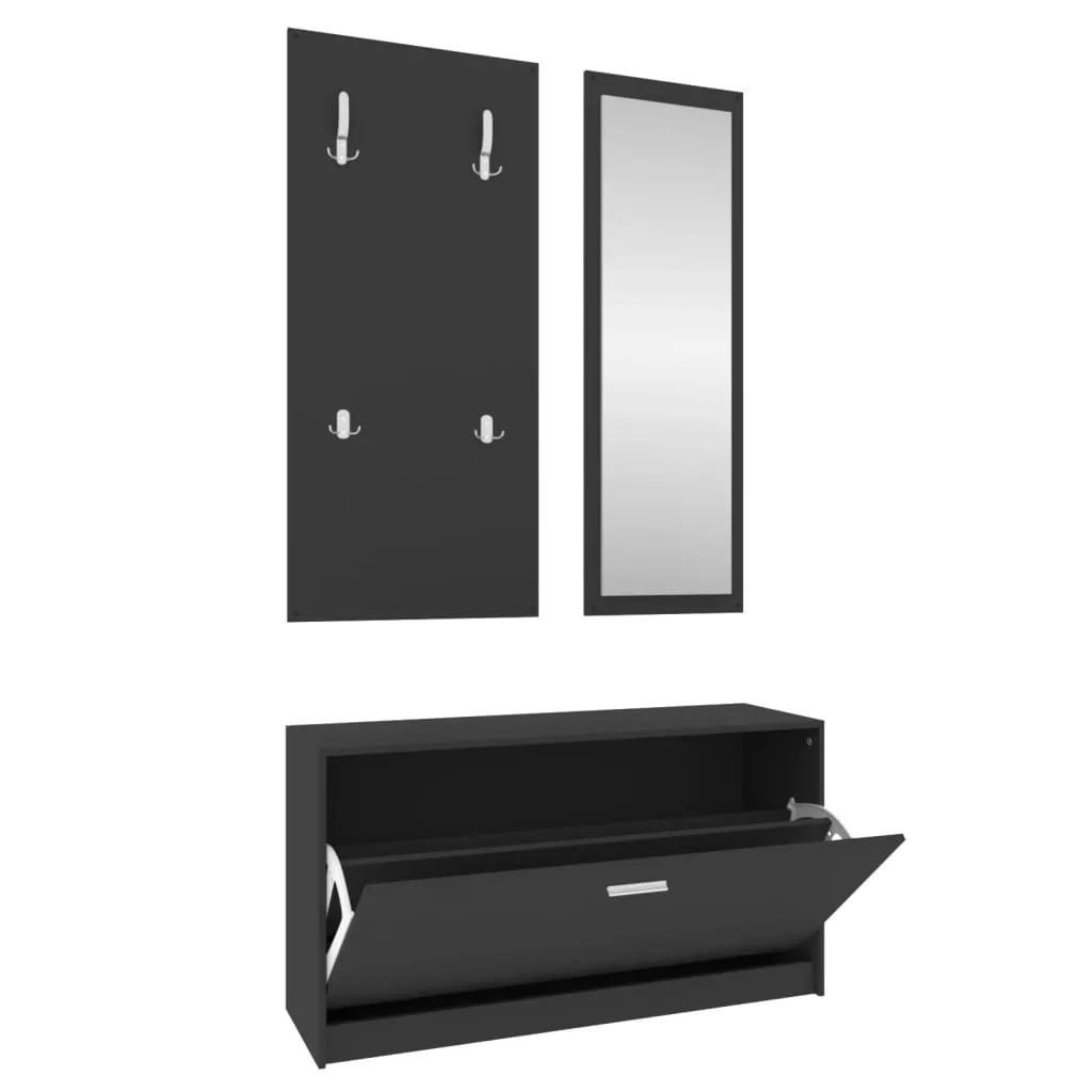 3-in-1 Shoe Cabinet Set Black Engineered Wood