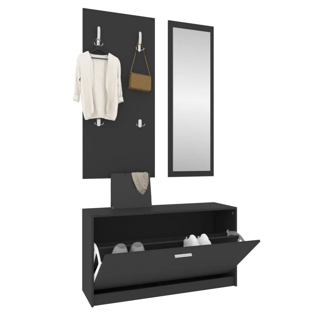 3-in-1 Shoe Cabinet Set Black Engineered Wood