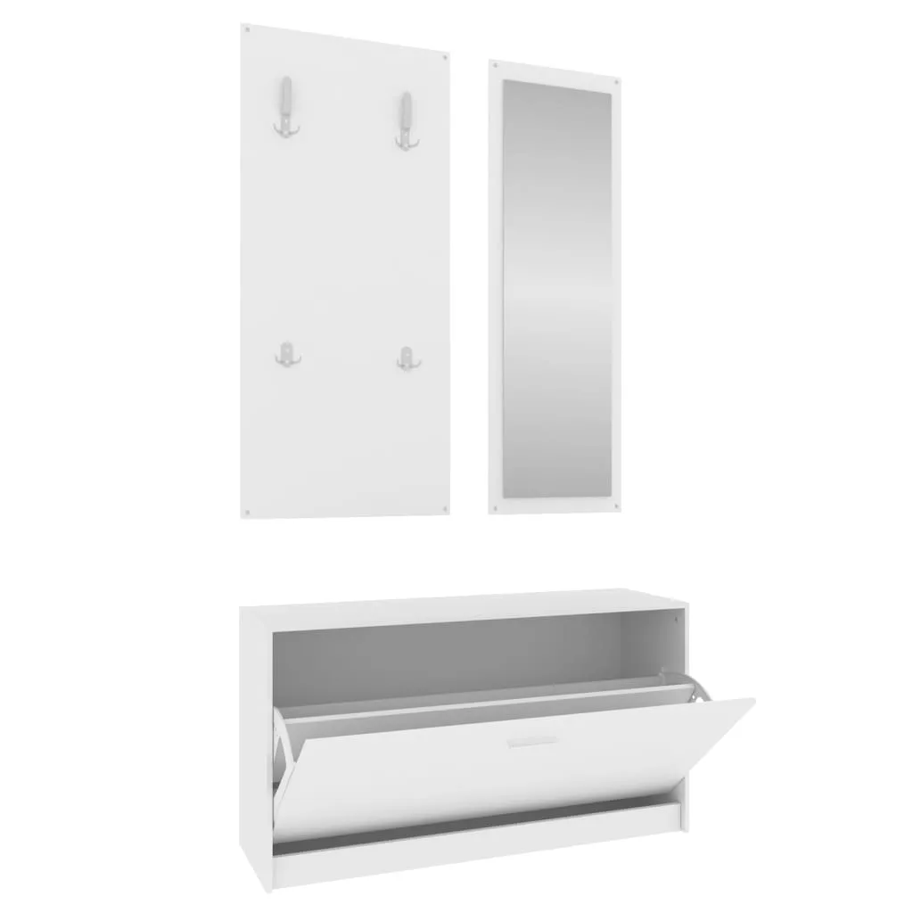 3-in-1 Shoe Cabinet Set White Engineered Wood