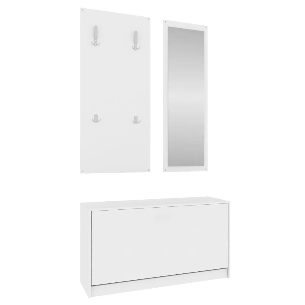 3-in-1 Shoe Cabinet Set White Engineered Wood