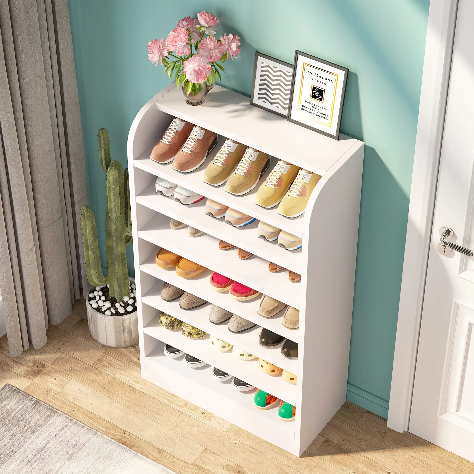 8-Tier Shoe Rack, Wooden Shoe Shelf Shoe Storage Cabinet