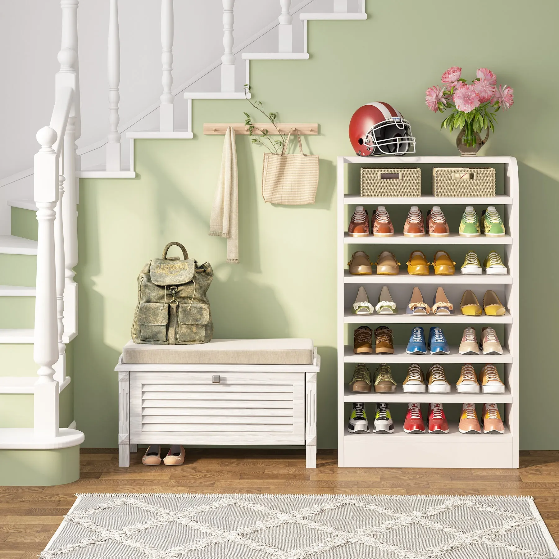 8-Tier Shoe Rack, Wooden Shoe Shelf Shoe Storage Cabinet