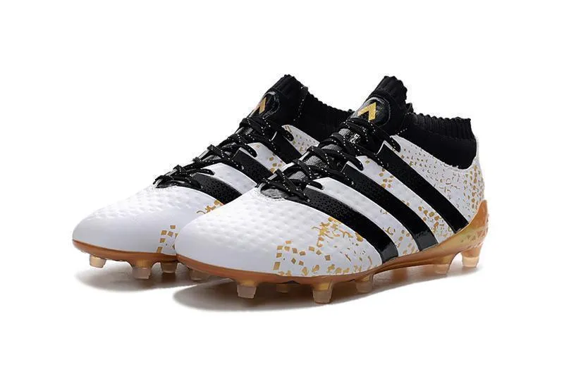 Adidas ACE 16.1 Primeknit FG/AG Soccer Cleats  White Black Gold Metallic