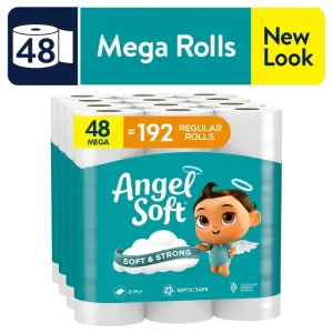 Angel Soft Toilet Paper, 48 Mega Rolls (4 Packs of 12 Rolls)