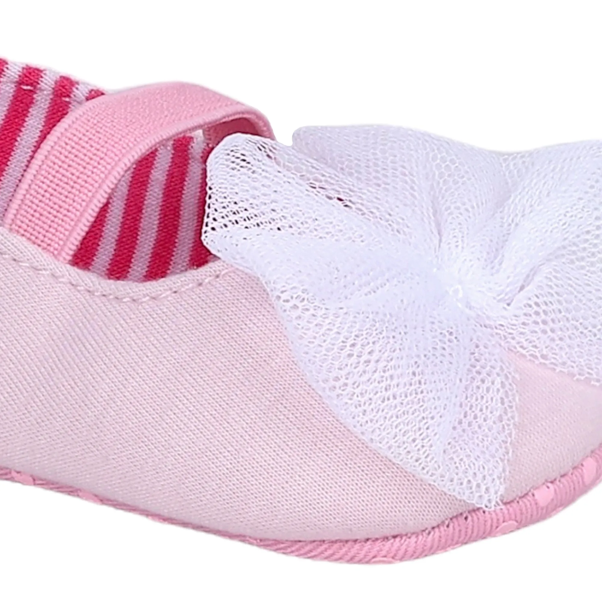 Baby Moo Tulle Bow Elastic Strap Slip-On Anti-Skid Ballerina Booties - Pink