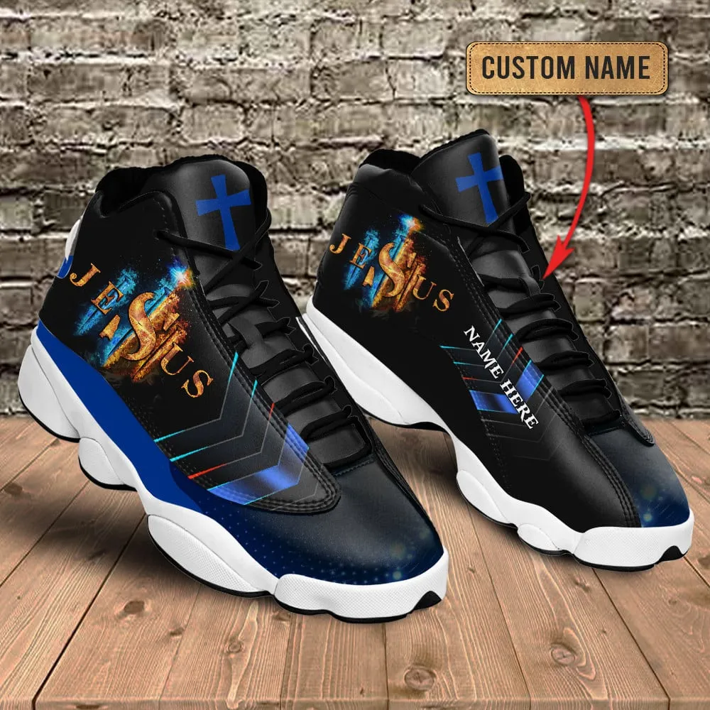 Black And Blue Cross Jesus J13 Shoes - Personalized Name Faith Shoes - Jesus Shoes