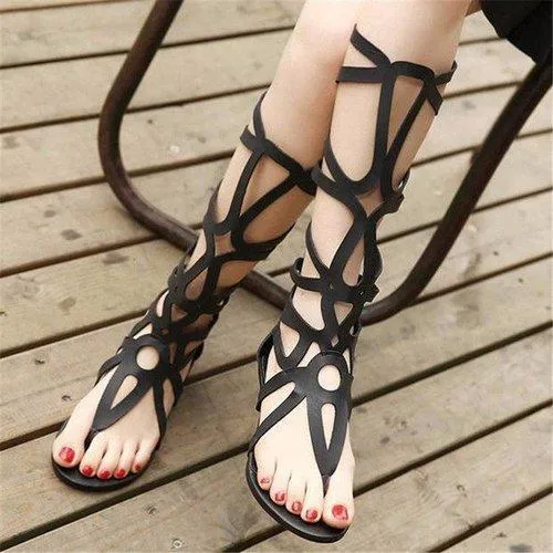 Bohemia Gladiator Flat Knee High Zipper Sandals