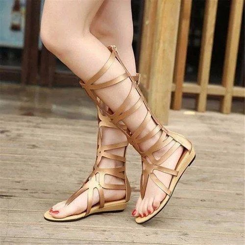 Bohemia Gladiator Flat Knee High Zipper Sandals