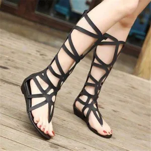 Bohemia Gladiator Flat Knee High Zipper Sandals