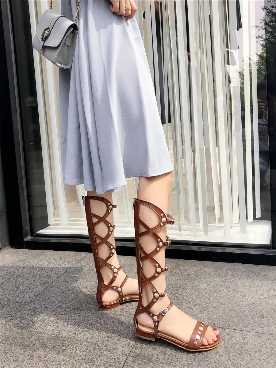 Brown Knee High Gladiator Sandals