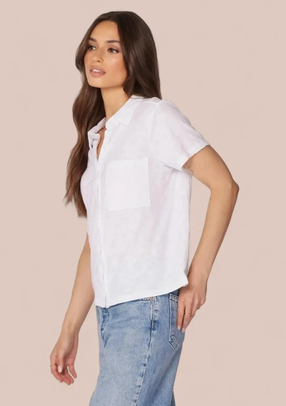 Ellie Button Front Tee Shirt - White