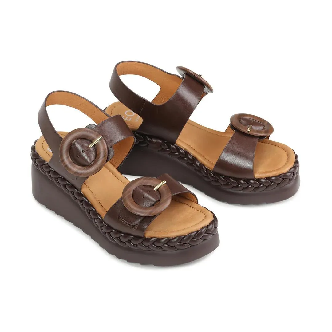 EOS Menorca Platform Sandal in Chestnut Leather