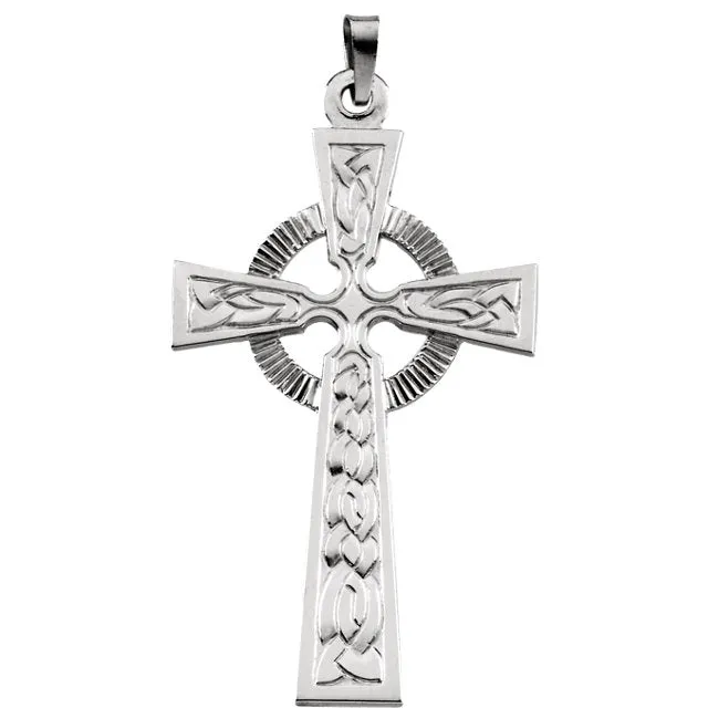 Fancy Celtic Cross Pendant in Solid 14 Karat White Gold