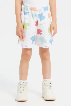 Girls White Bird Printed Shorts