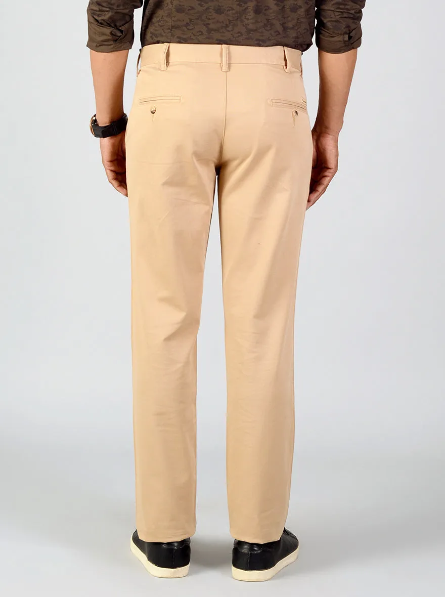 Light Khakhi Self Textured Slim Fit Casual Trouser | Greenfibre