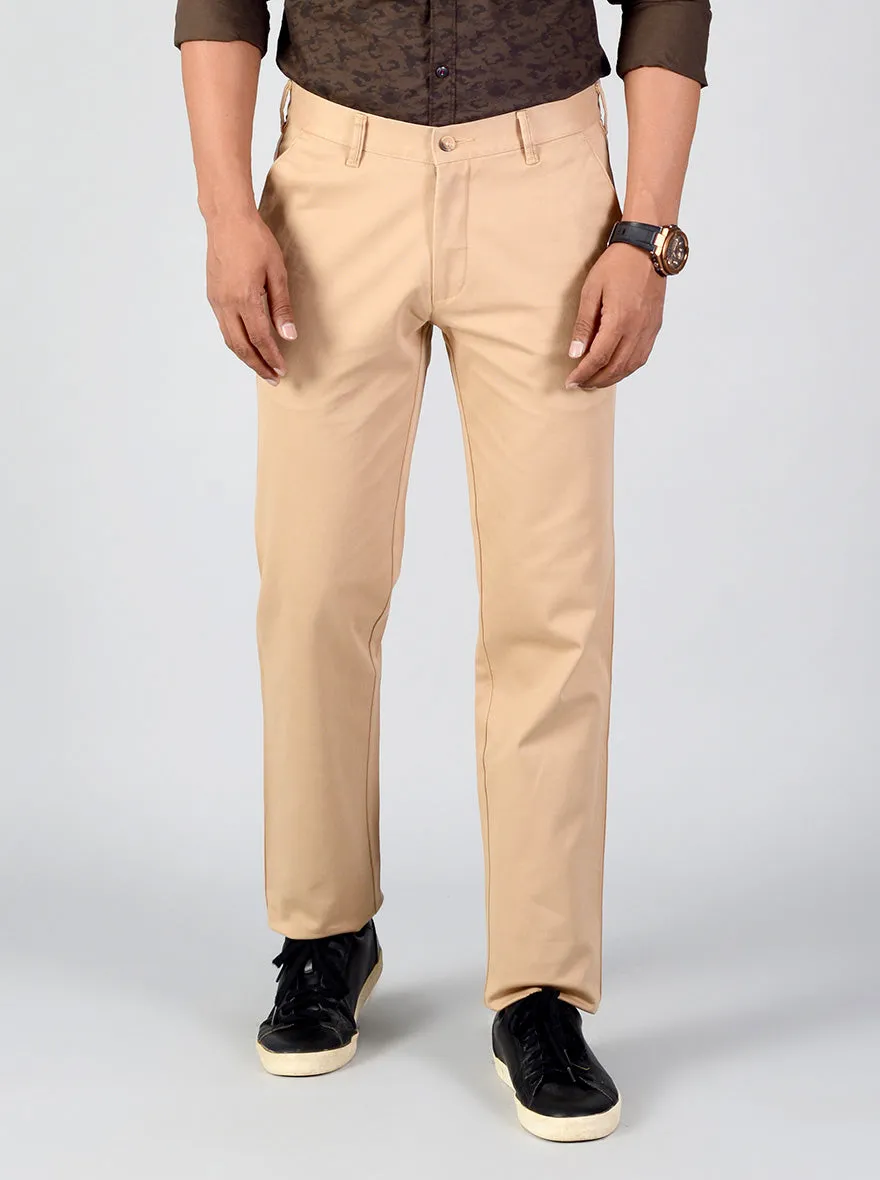 Light Khakhi Self Textured Slim Fit Casual Trouser | Greenfibre