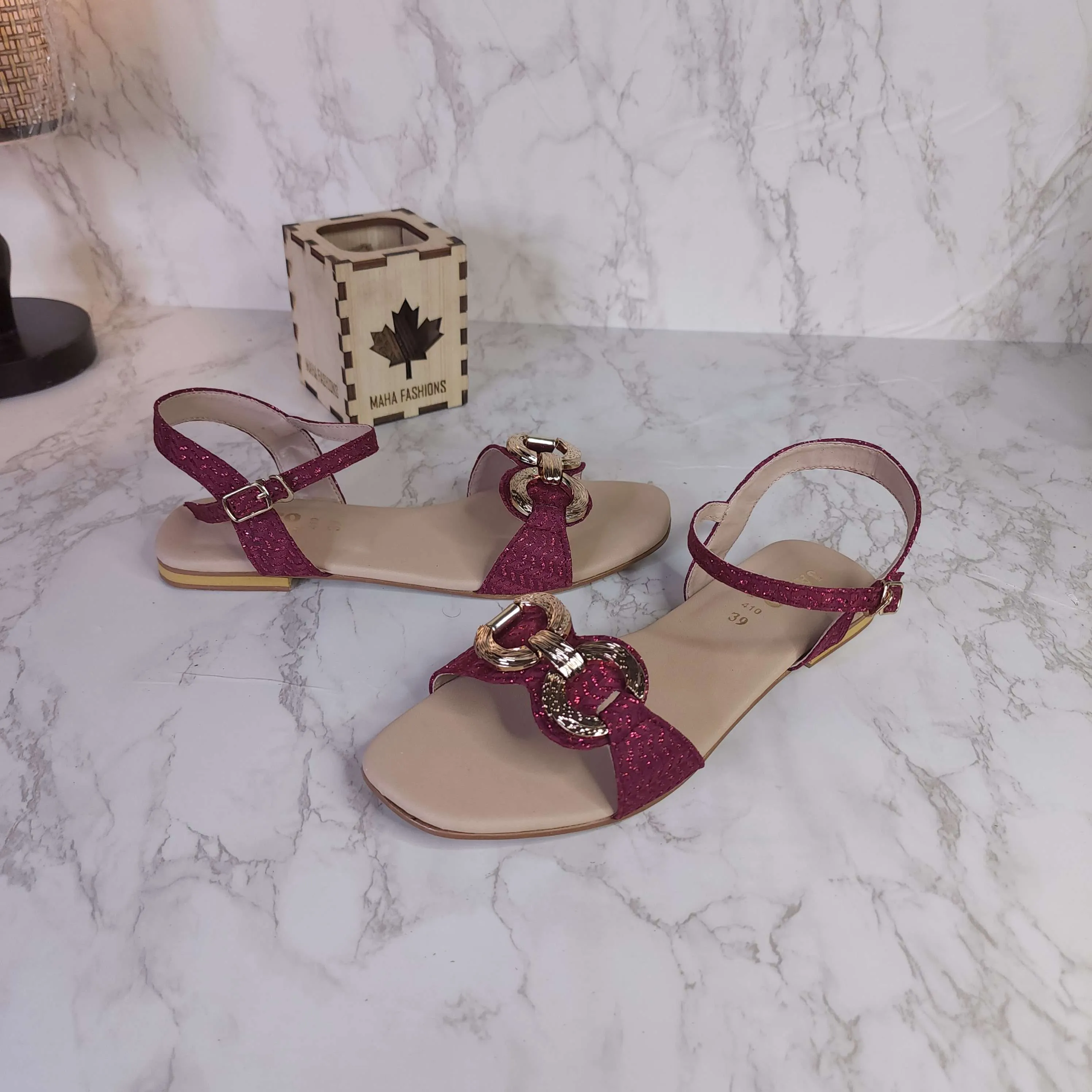 Maroon Buckle Sandals