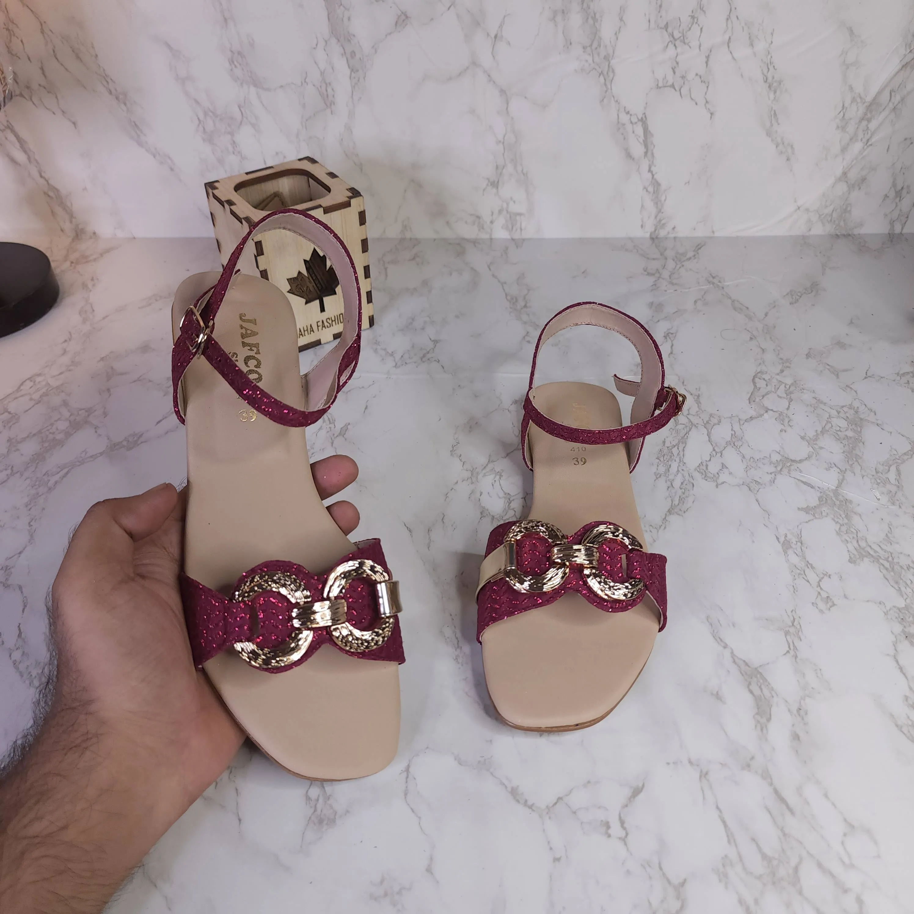 Maroon Buckle Sandals