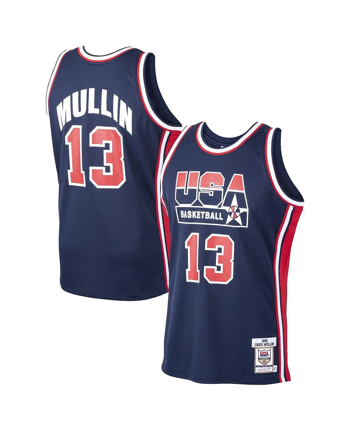 Men's t-shirt chris mullin navy usa basketball home 1992 dream team authentic jersey Mitchell & Ness, blue