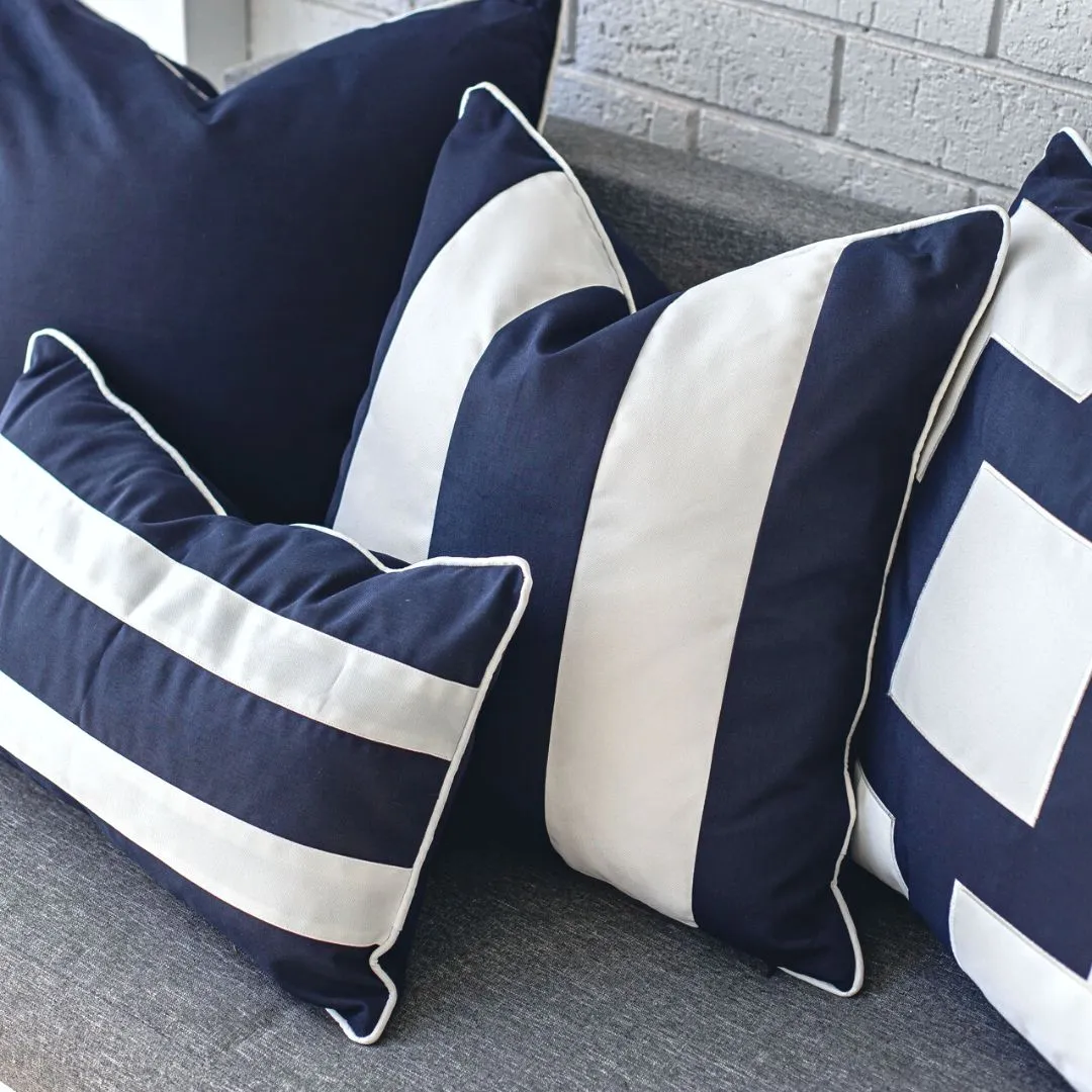 Mirage Haven Eden Outdoor Stripe Dark Blue and White 50x50cm Cushion Cover