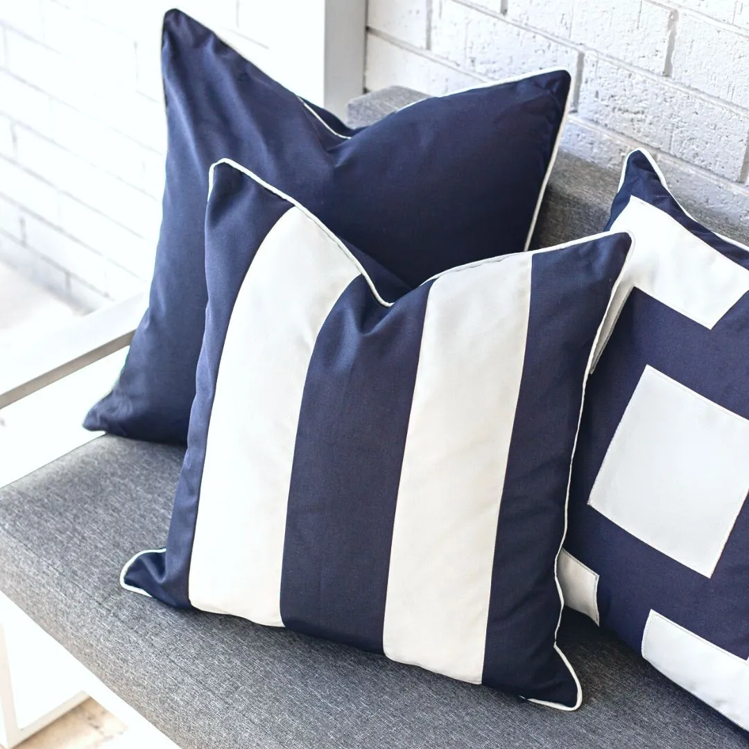 Mirage Haven Eden Outdoor Stripe Dark Blue and White 50x50cm Cushion Cover