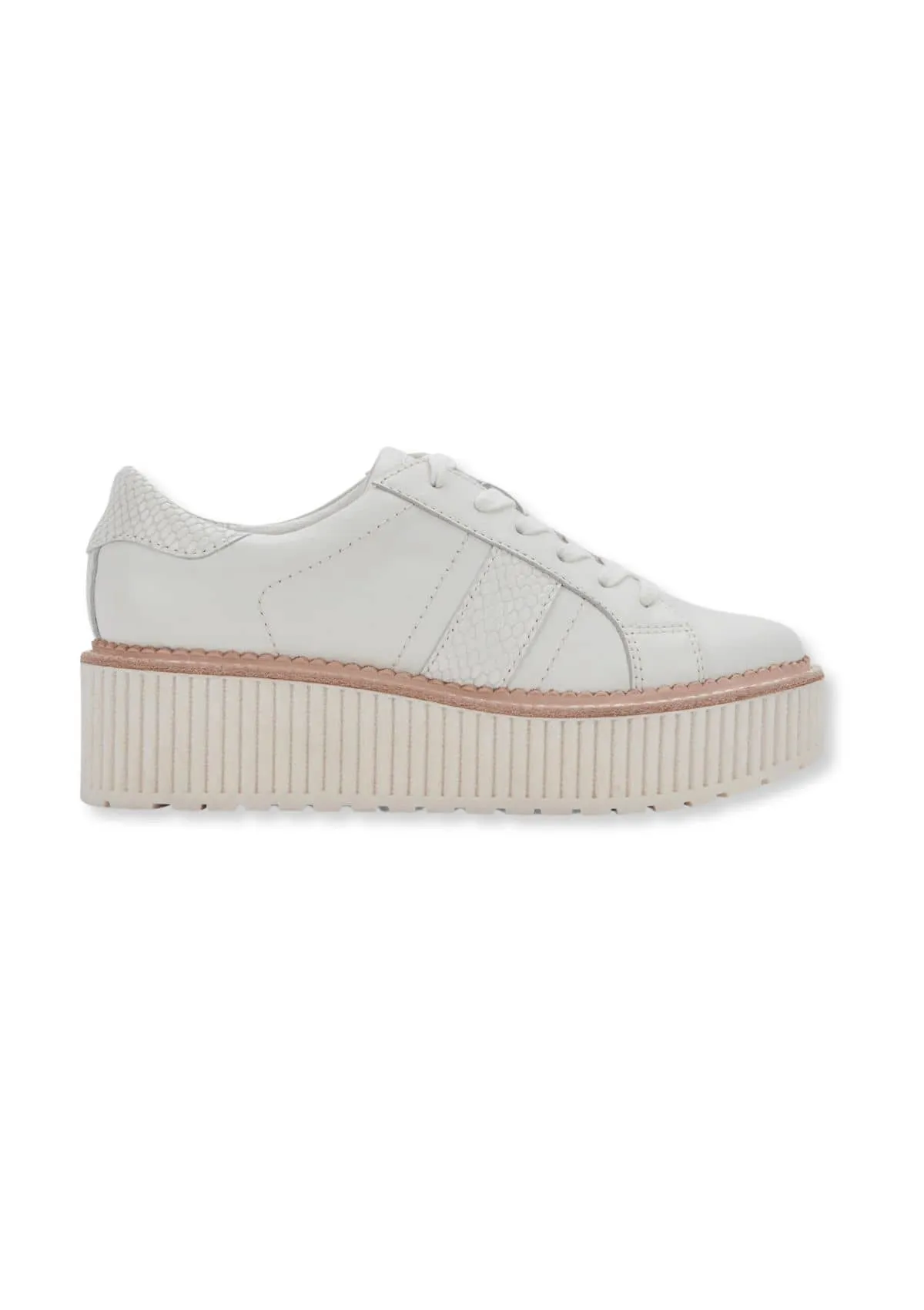 "Tiger" White Leather Lace Up Sneakers with Platform Sole