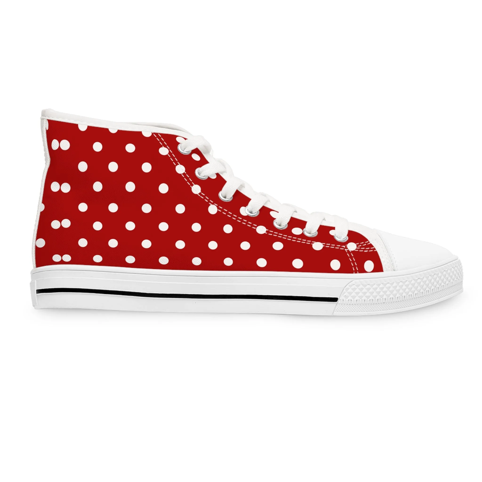 Red Pokka Dots Women's High Top Sneakers