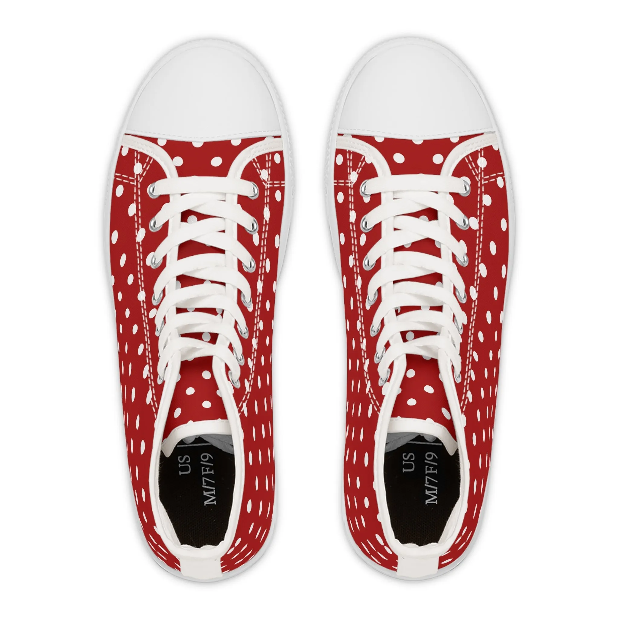 Red Pokka Dots Women's High Top Sneakers