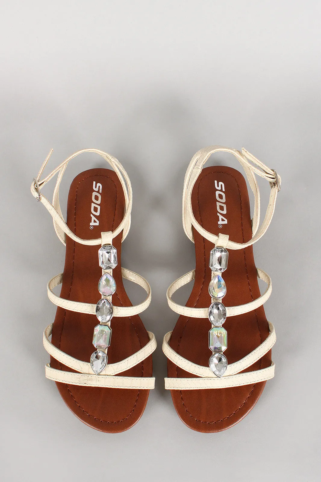 Soda Snake Jeweled Strappy Open Toe Flat Sandal