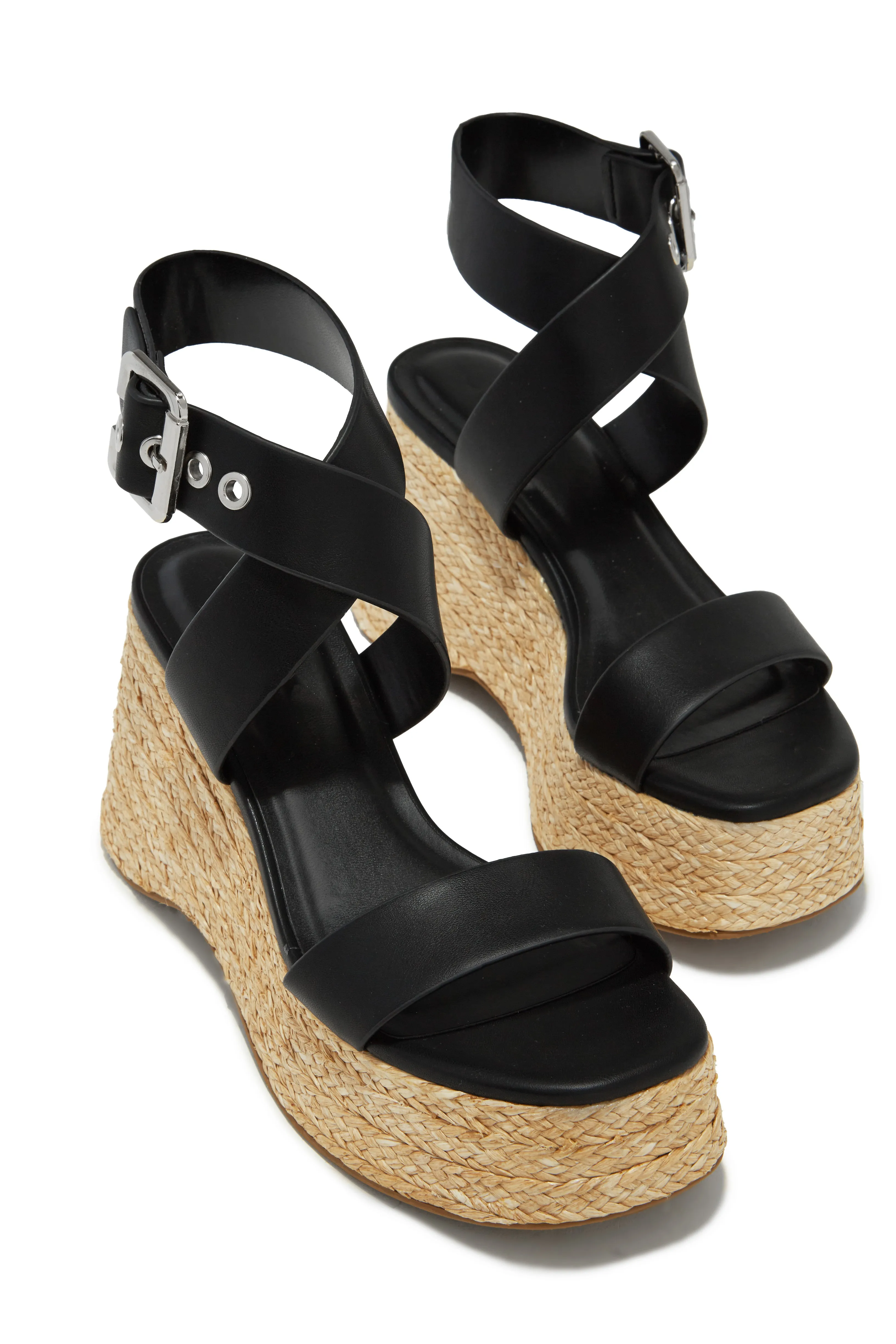 Summer Brunch Platform Wedges - Black