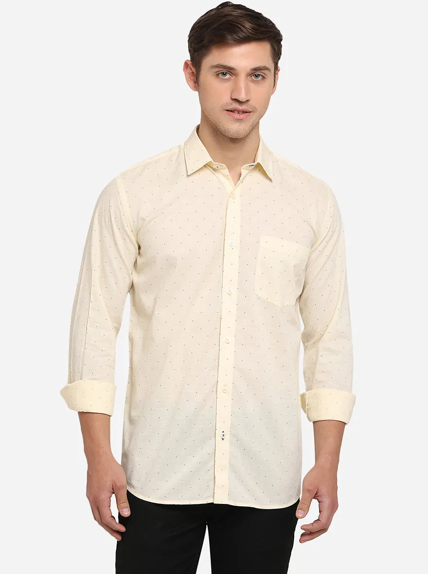 Winter White Printed Slim Fit Semi Casual Shirt | Greenfibre