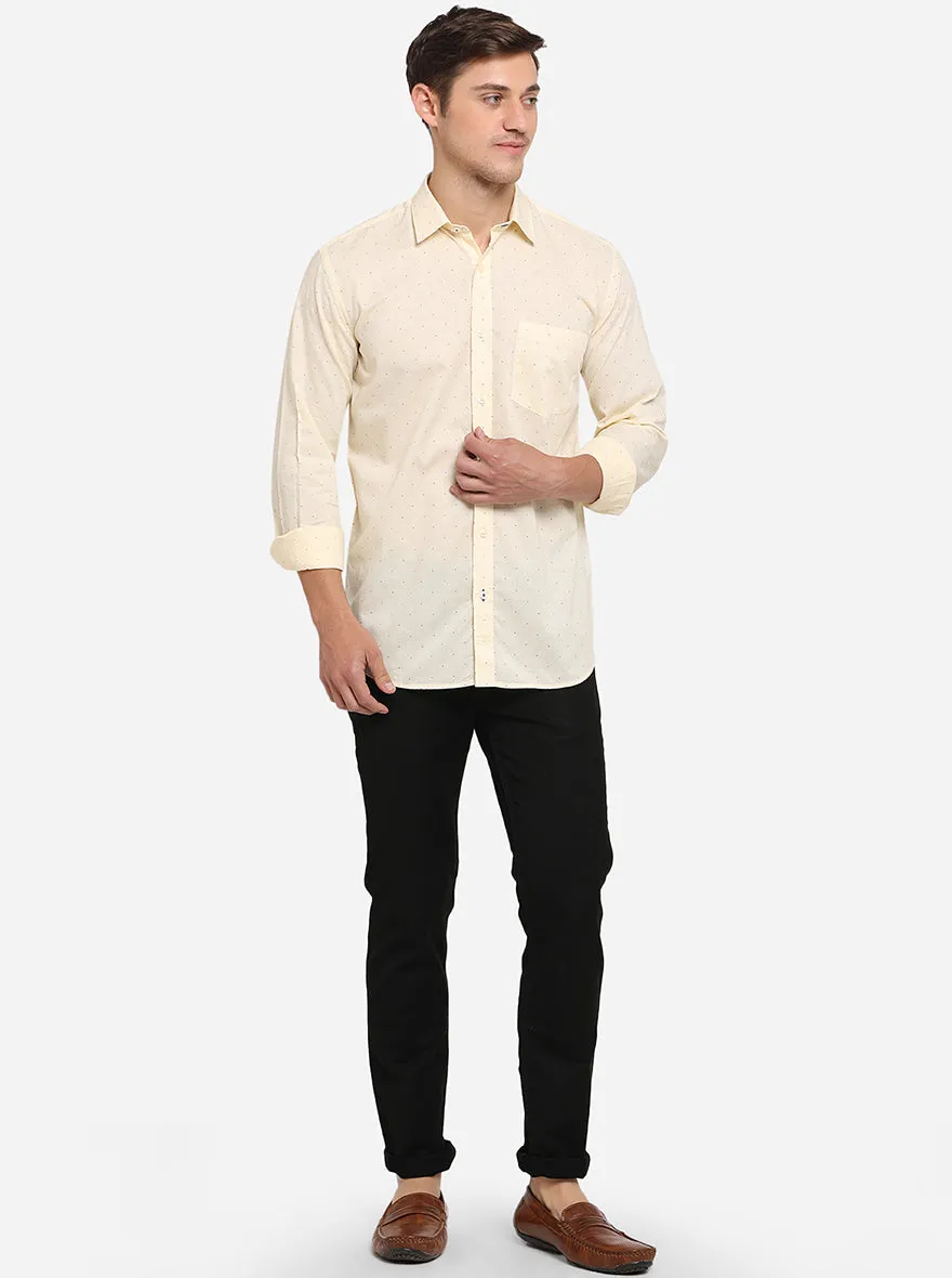 Winter White Printed Slim Fit Semi Casual Shirt | Greenfibre