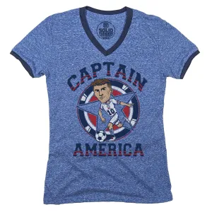 Women's Captain America Soccer Ringer V-Neck Tee